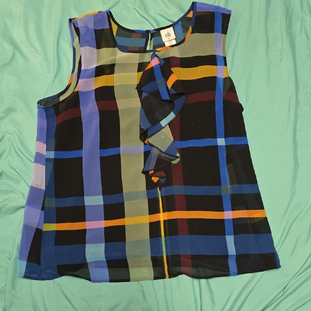 CAbi Blue and Green Sleeveless Top